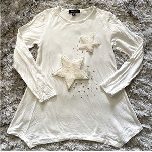 Imoga Size 5 Long Sleeve Shirt with faux fur stars and rhinestone appliqué.